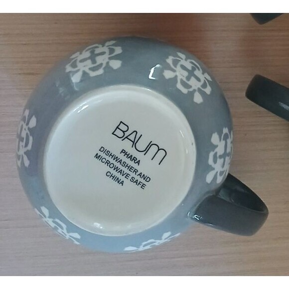 Baum Bros Phara Stoneware Pot Belly Mugs Gray Large 20 OZ Set Of 4 Micro Safe - Picture 12 of 12